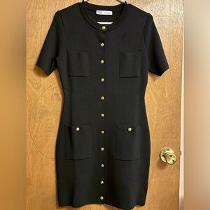 Zara Elegant Navy Blue Mini Dress with Gold Buttons